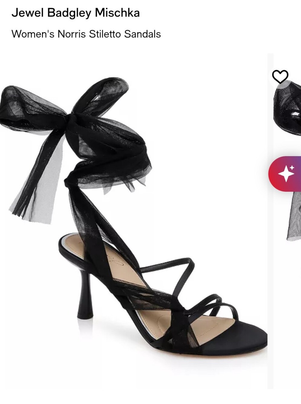 Jewel Badgley Mischka Black Sheer-Tie Norris Stiletto Sandals